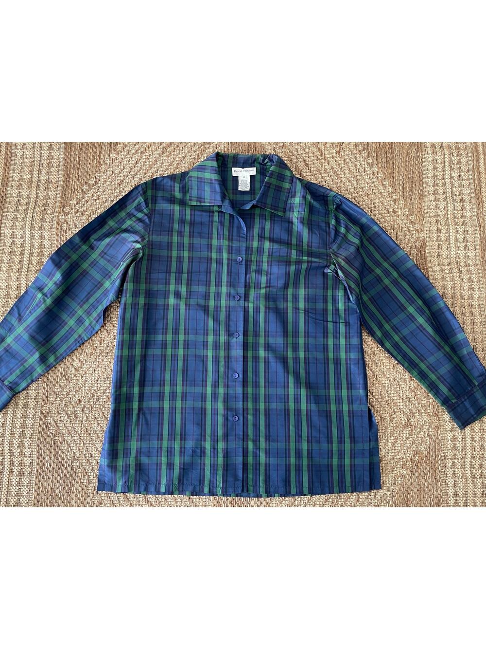 Vtg. Rena Rowan 100% Silk Plaid Blouse SZ 10